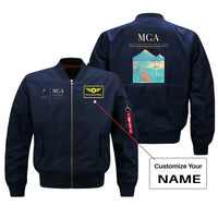 Thumbnail for Augusto C. Sandino International Airport (MGA) design on blue bomber jacket with custom name patch