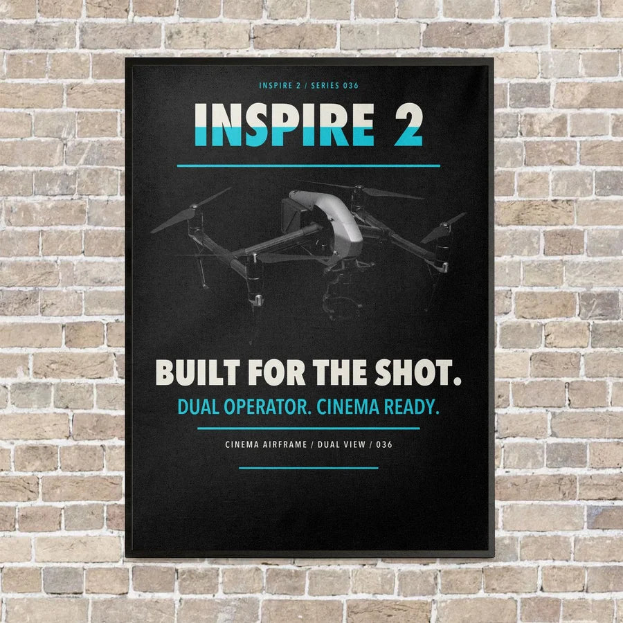 DJI Inspire 2 vertical canvas print - framed - black background