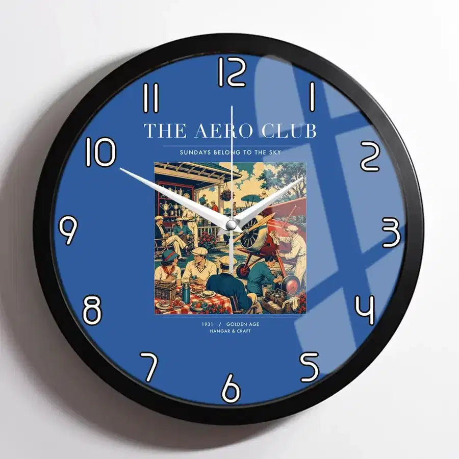 VINTAGE G4047 - The Aero Club - Designed Wall Clocks design on blue framed