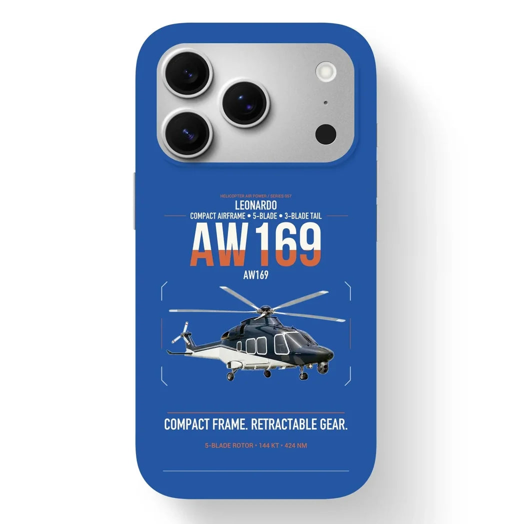 Leonardo AW169 design on blue magsafe iphone case, for iPhone 17 Pro