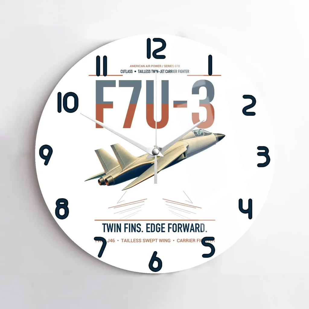 F7U-3 Cutlass design on white no frame wall clock