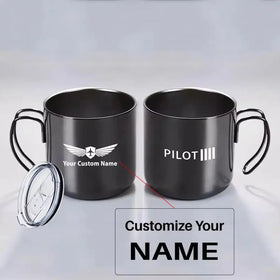 Pilot & Stripes (4 Lines) Stainless Steel Travel, Car & Beer Mugs