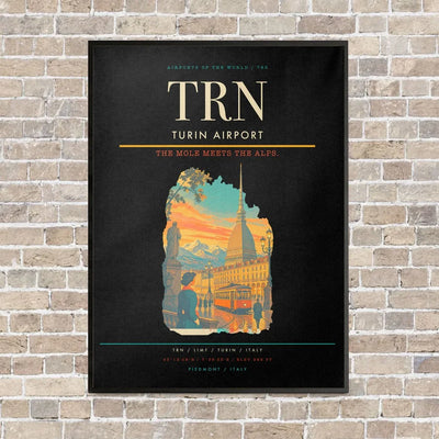 Turin Airport TRN vertical canvas print - framed - black background
