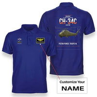 Thumbnail for Sikorsky CH-34C Choctaw design on blue+name double-side polo t-shirt, double-side print