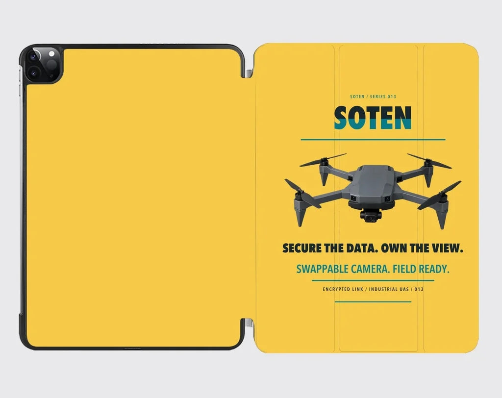 ACSL SOTEN design on yellow ipad tablet case