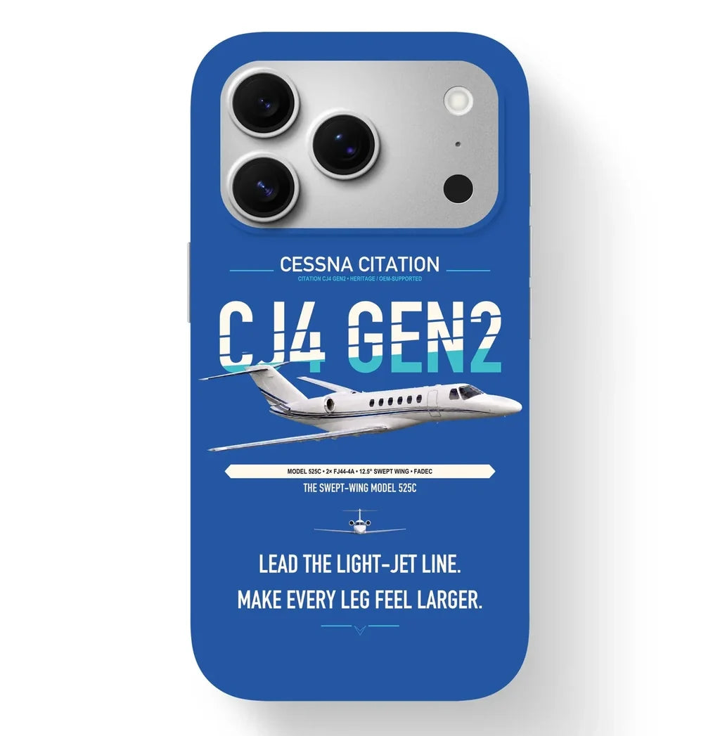 Cessna Citation CJ4 Gen2 design on blue magsafe iphone case, for iPhone 17 Pro