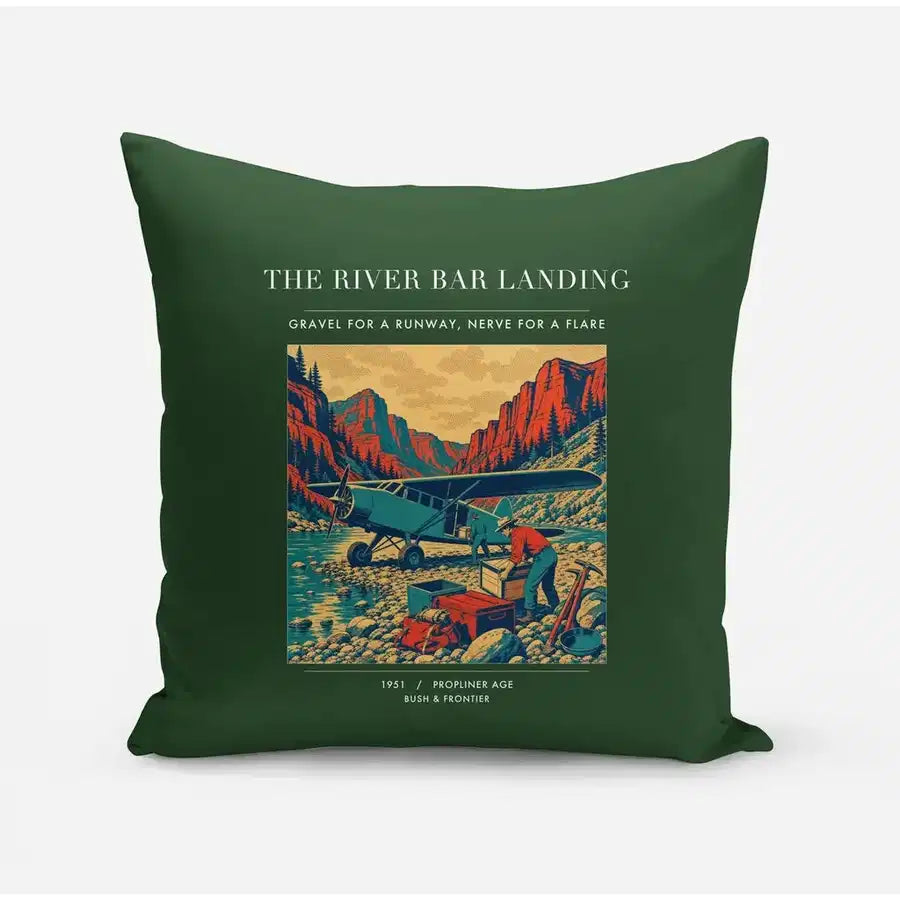 VINTAGE G4193 - The River Bar Landing - Designed Pillows design on darkgreen