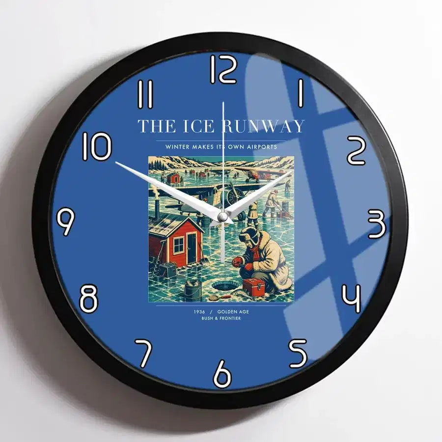 VINTAGE G4041 - The Ice Runway - Designed Wall Clocks design on blue framed