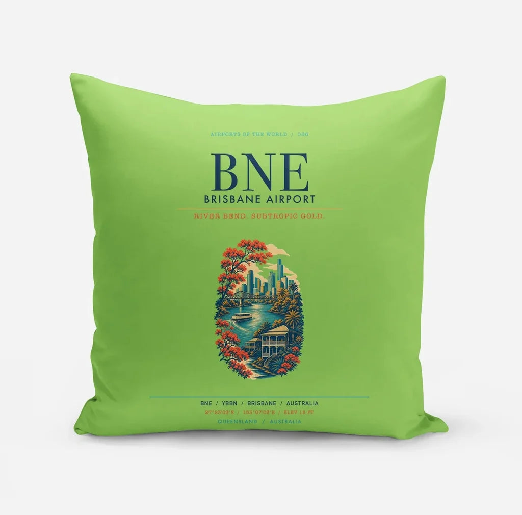 Brisbane Airport (BNE) design on light green pillow