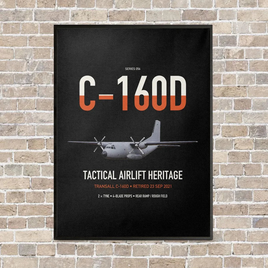 Transall C-160D vertical canvas print - framed - black background