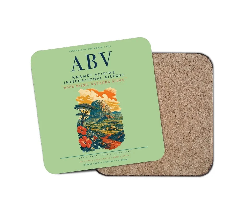 Nnamdi Azikiwe International Airport (ABV) design on light green 1 piece coaster