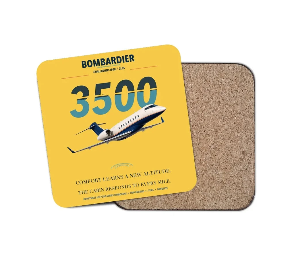 Bombardier Challenger 3500 design on yellow 1 piece coaster