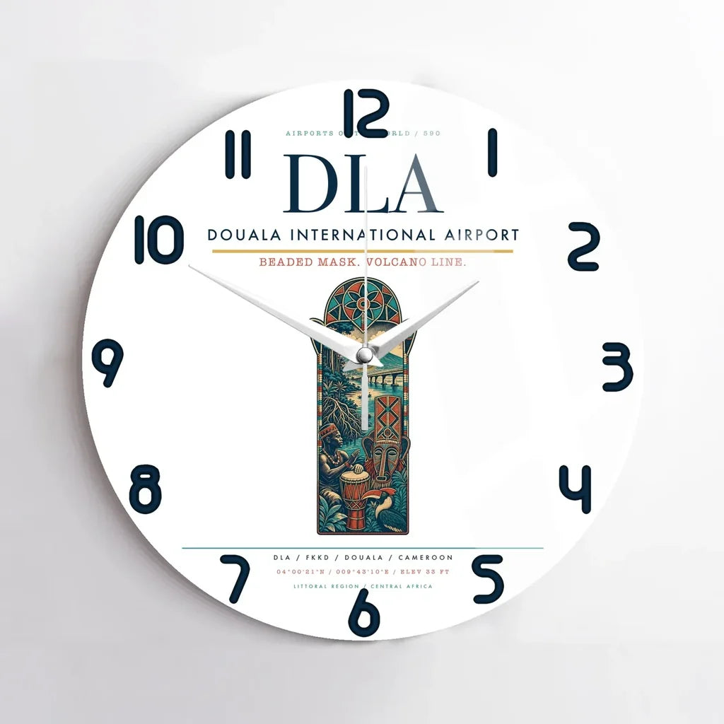 Douala International Airport (DLA) design on white no frame wall clock