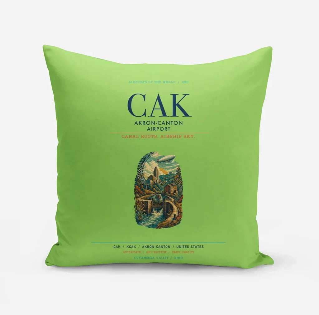Akron-Canton Airport (CAK) design on light green pillow