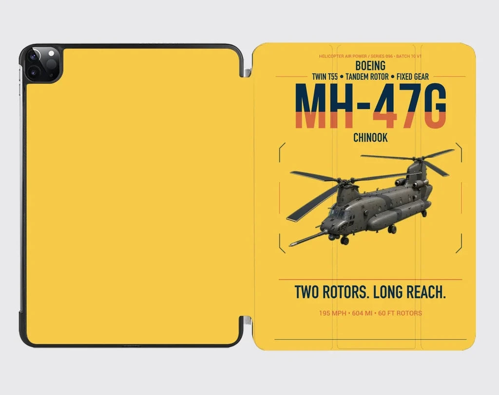 Boeing MH-47G Chinook design on yellow ipad tablet case