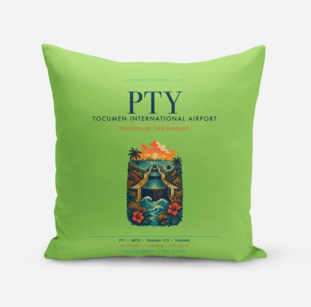 Panama City Tocumen International Airport (PTY) design on light green pillow