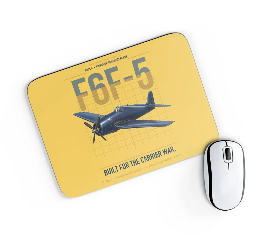 F6F-5 Hellcat design on yellow rectangle mouse pad