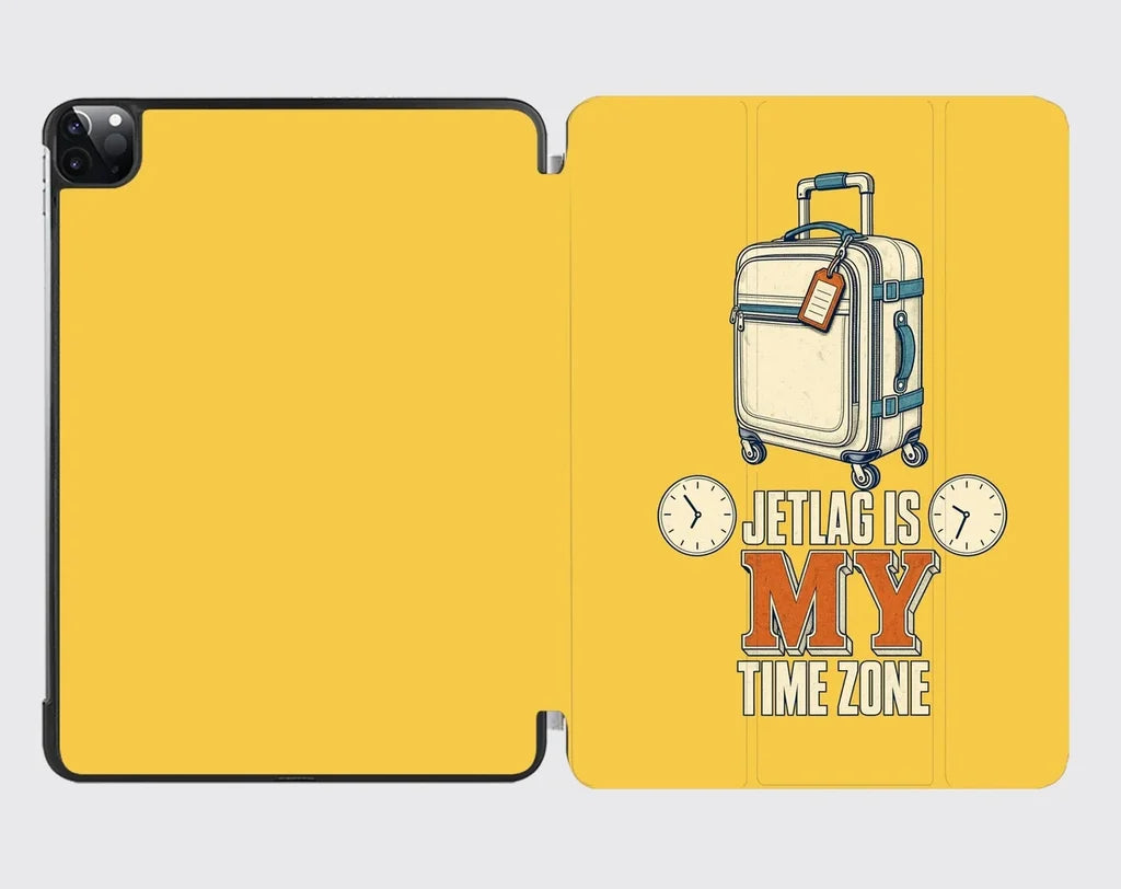 Jetlag Is My Time Zone design on yellow ipad tablet case