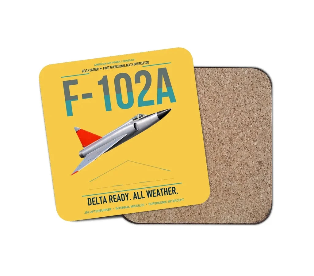 F-102A Delta Dagger design on yellow 1 piece coaster