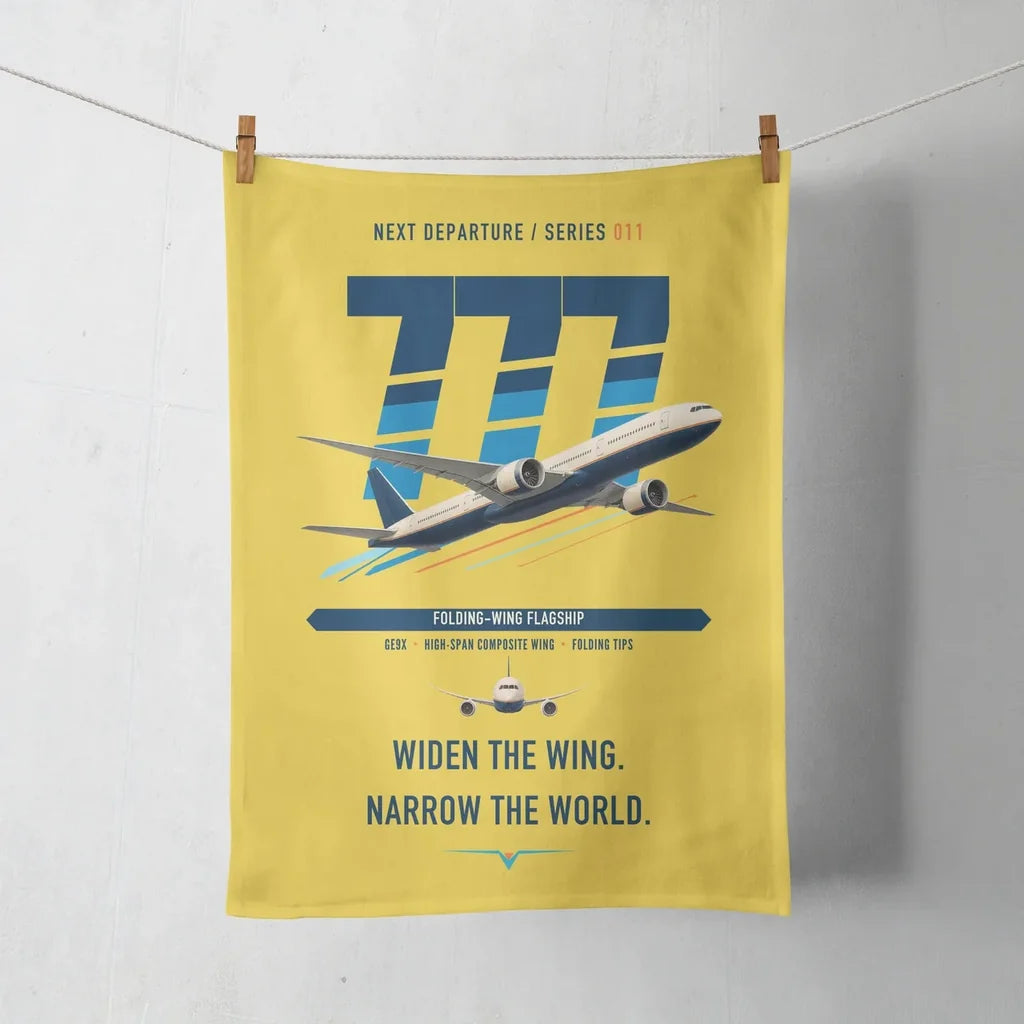 Boeing 777-9 design on yellow towel