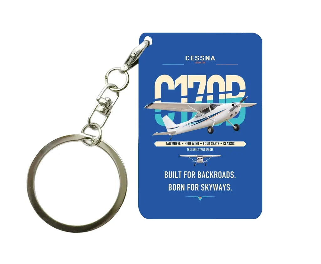 Cessna 170B design on blue designed key chain, double-side print