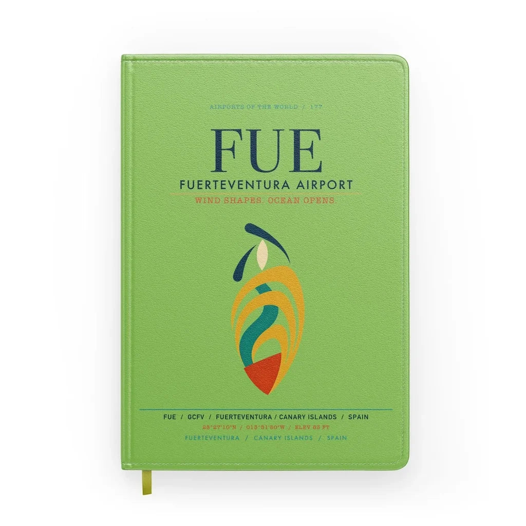 Fuerteventura Airport (FUE) design on light green notebook