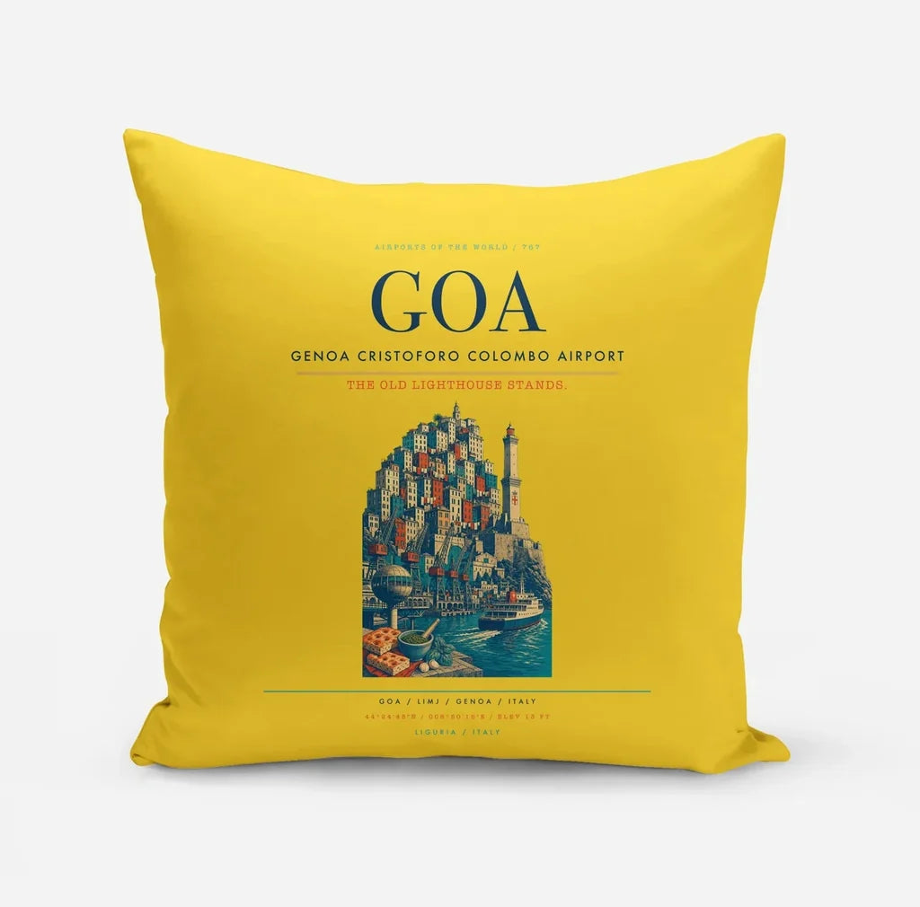 Genoa Cristoforo Colombo Airport (GOA) design on yellow pillow