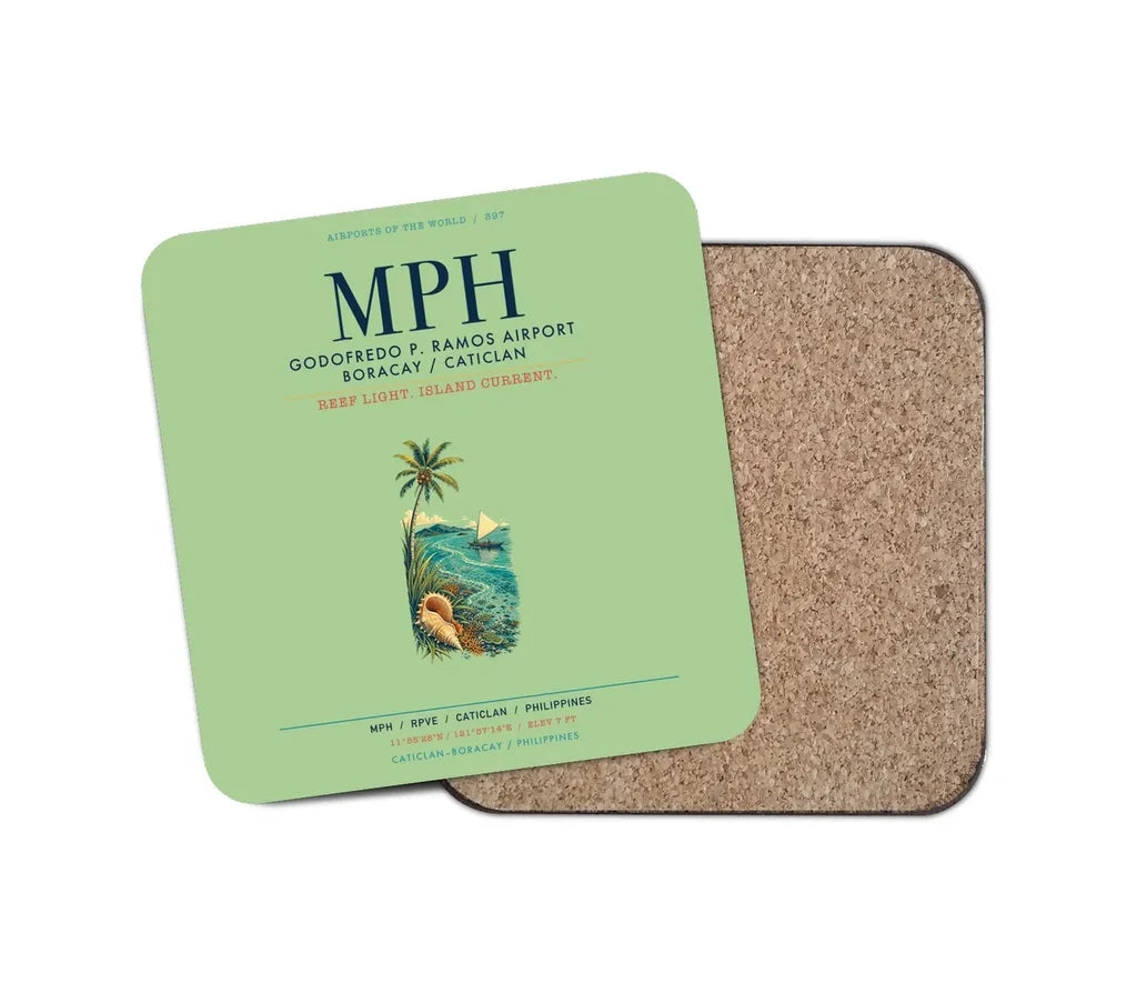 Godofredo P. Ramos Airport Boracay Caticlan (MPH) design on light green 1 piece coaster