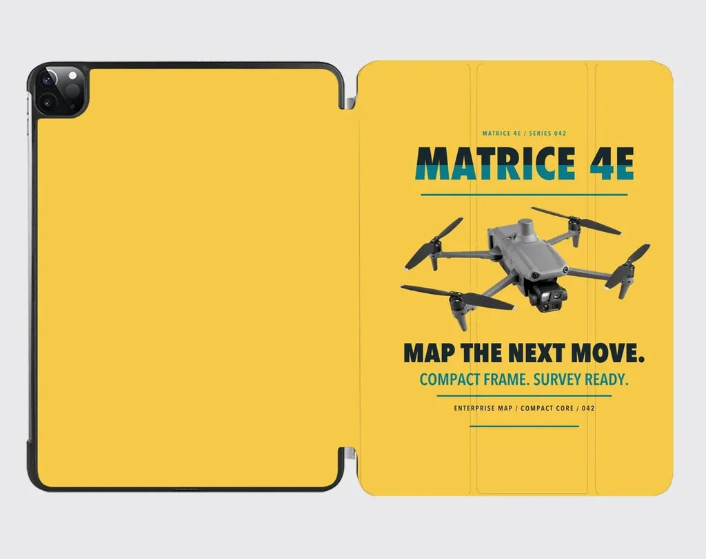 DJI Matrice 4E design on yellow ipad tablet case