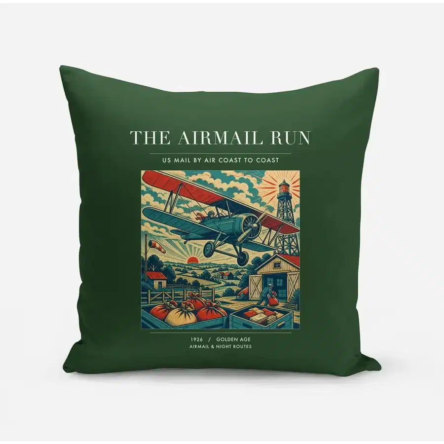 VINTAGE G4015 - The Airmail Run - Designed Pillows design on darkgreen