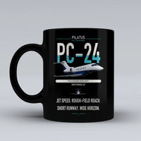 Thumbnail for Pilatus PC-24 design on black ceramic mug, double-side print