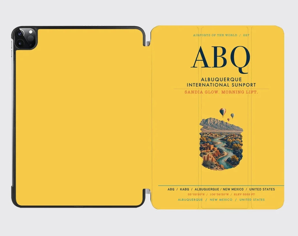 Albuquerque International Sunport (ABQ) design on yellow ipad tablet case