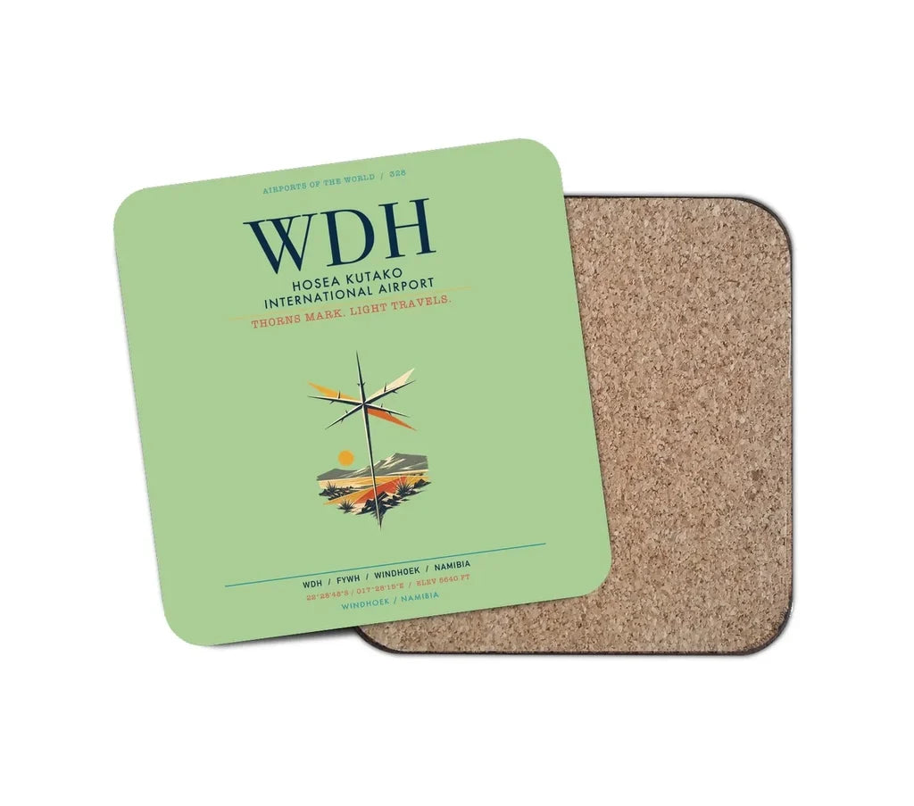 Hosea Kutako International Airport (WDH) design on light green 1 piece coaster