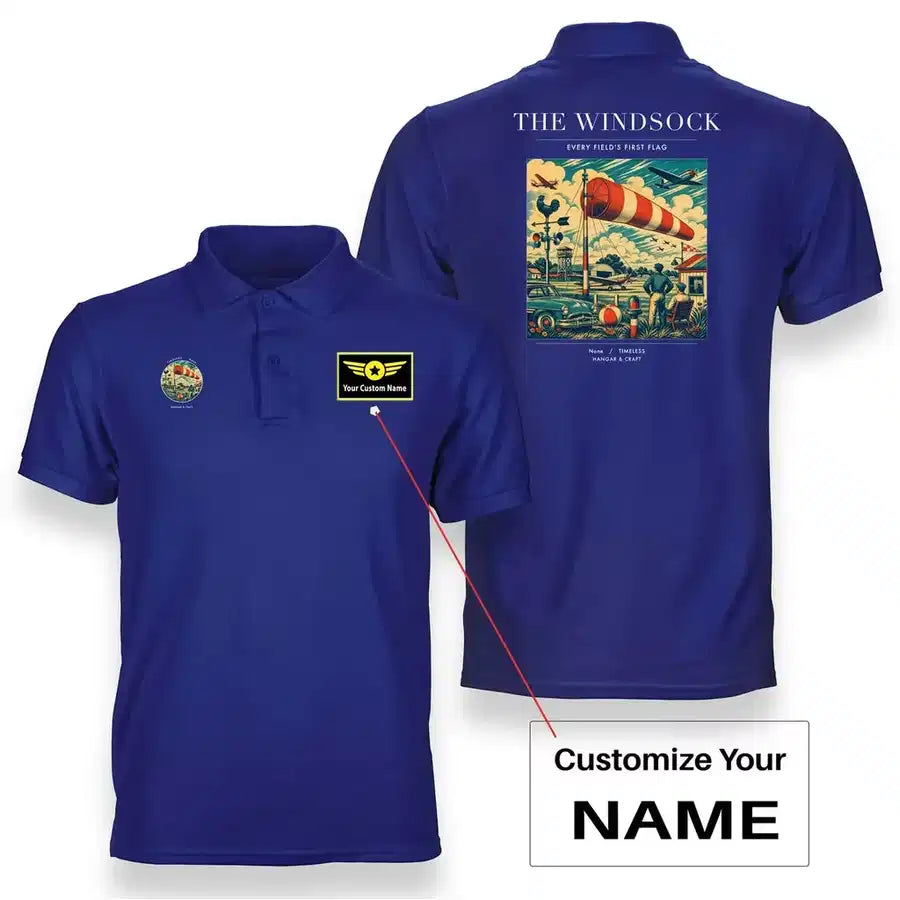 VINTAGE G4136 - The Windsock - Double-Side Polo T-Shirt design on blue+name