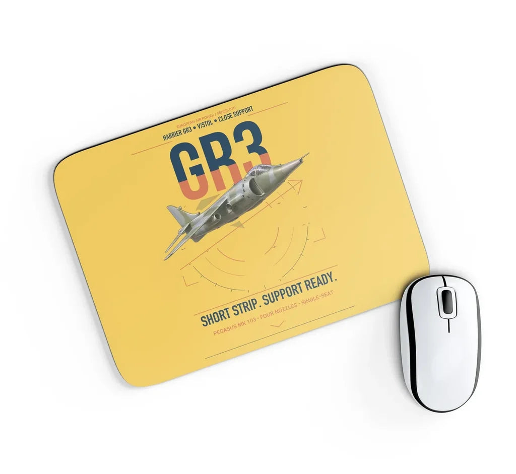 Hawker Siddeley Harrier GR3 design on yellow rectangle mouse pad
