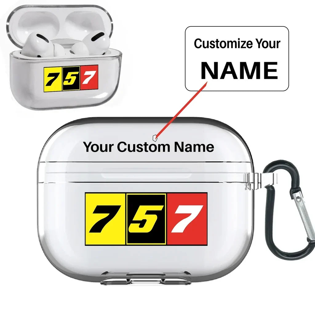 Flat Colourful 757 AirPods Pro transparent case - With Buckle +Name