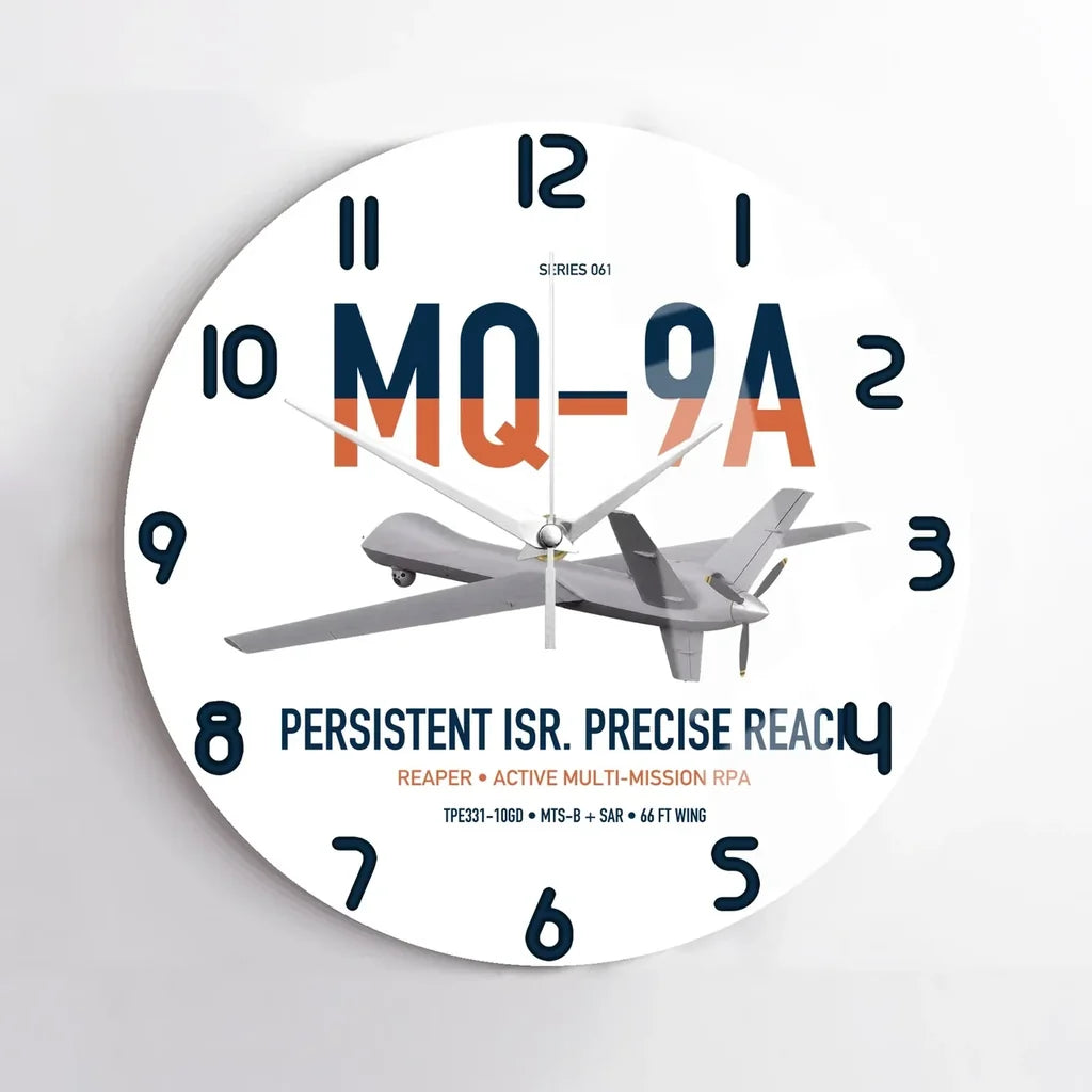 MQ-9A Reaper design on white no frame wall clock