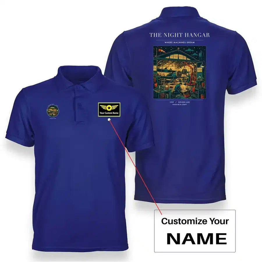 VINTAGE G4049 - The Night Hangar - Double-Side Polo T-Shirt design on blue+name