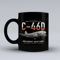 Thumbnail for C-46D Commando design on black ceramic mug, double-side print