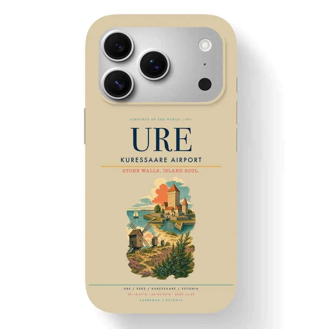Kuressaare Airport (URE) design on beige iPhone 17 Pro MagSafe case