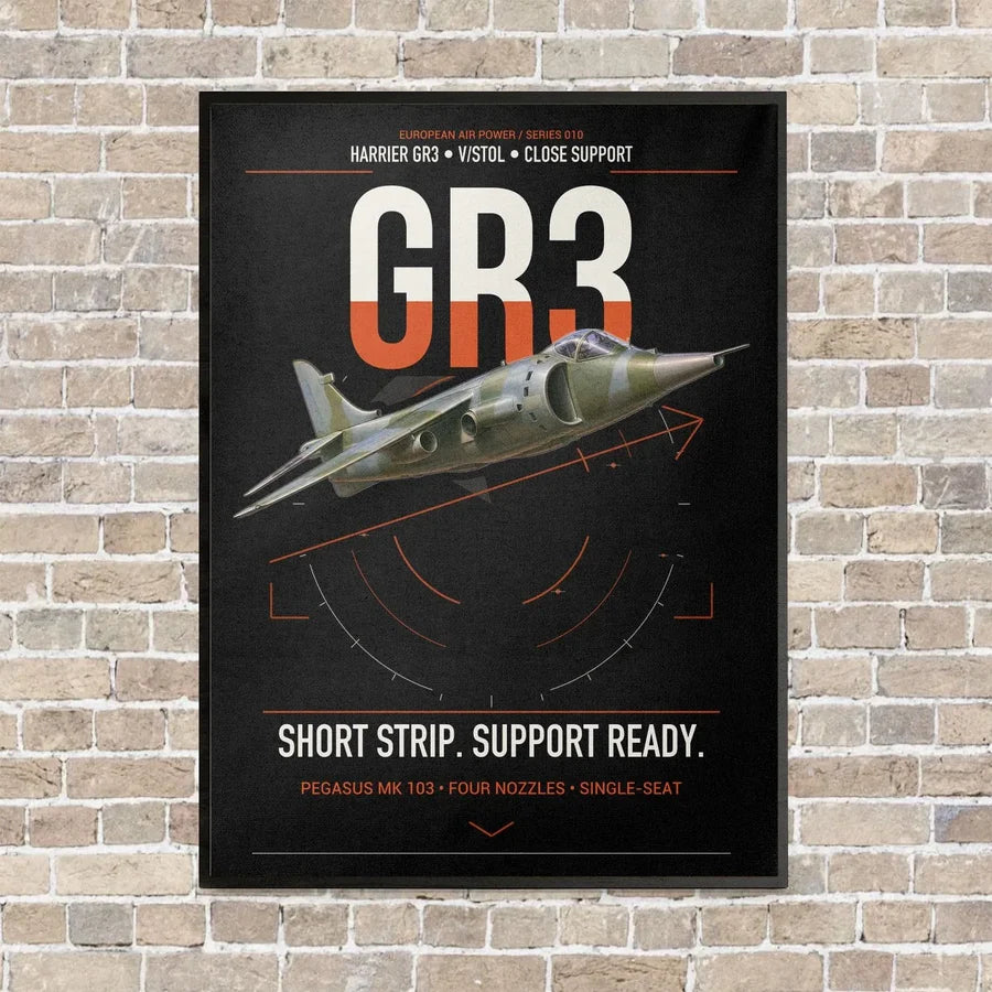 Hawker Siddeley Harrier GR3 vertical canvas print - framed - black background