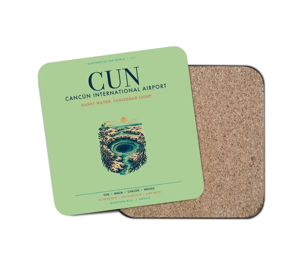 Cancún International Airport (CUN) design on light green 1 piece coaster