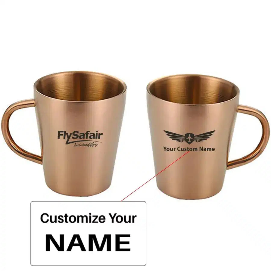 FlySafair Stainless Steel Coffee mug, Rose Gold+Name