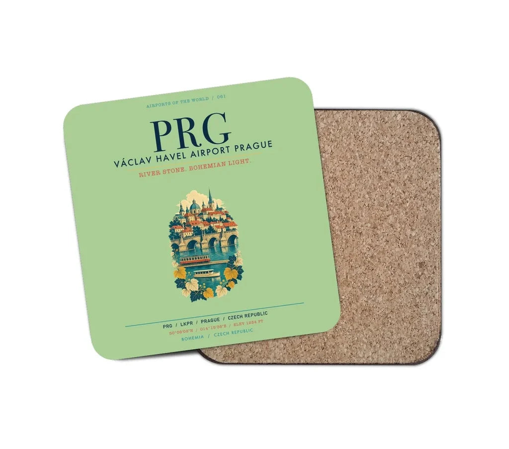 Václav Havel Airport Prague (PRG) design on light green 1 piece coaster