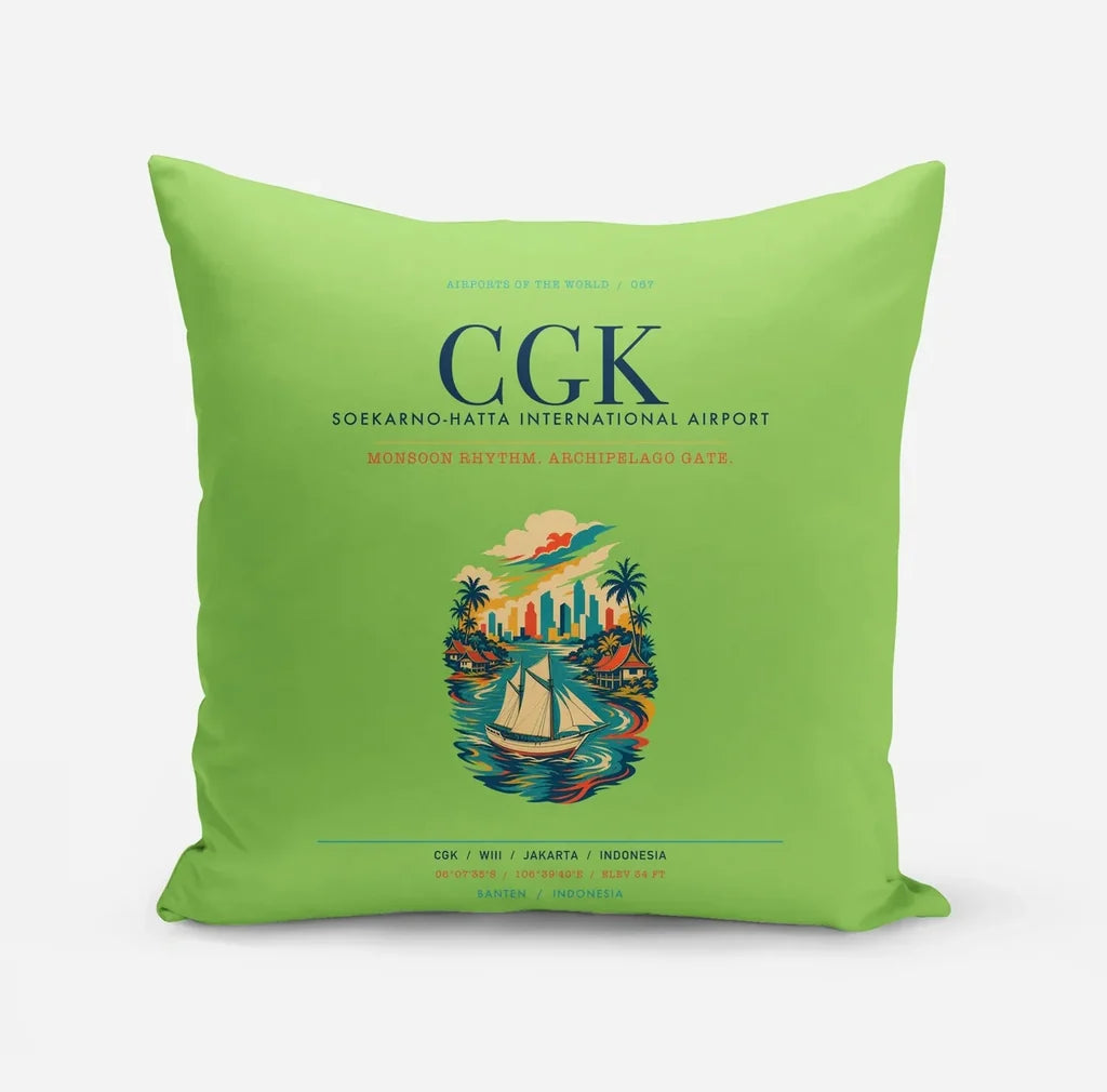 Jakarta Soekarno-Hatta International Airport (CGK) design on light green pillow