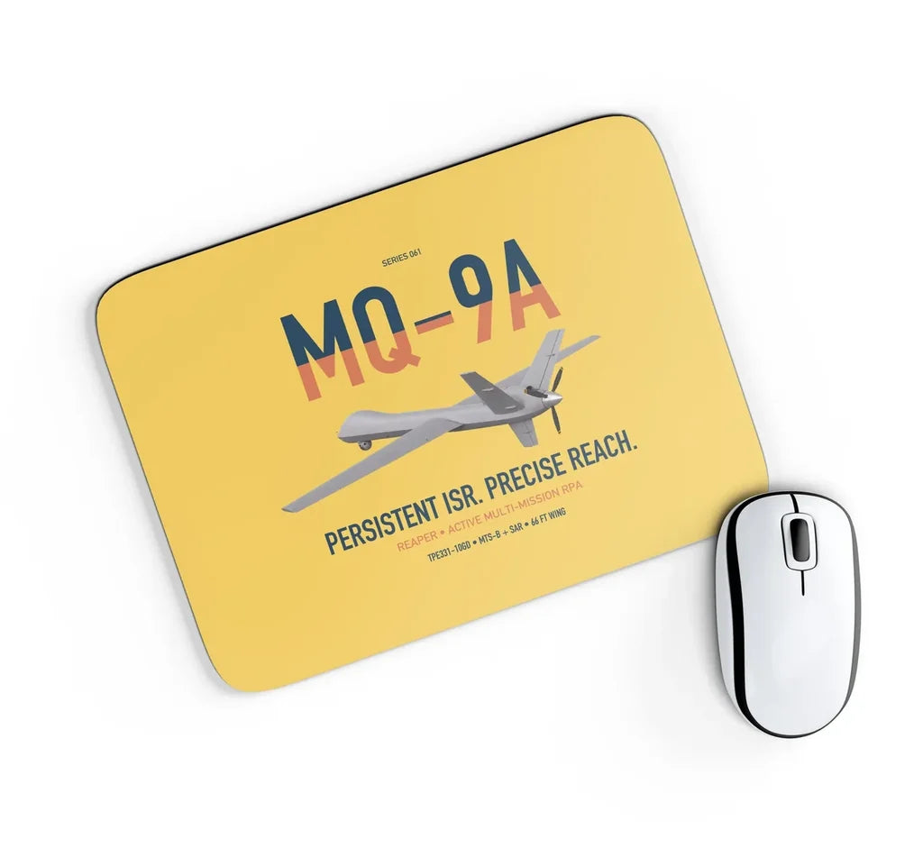 MQ-9A Reaper design on yellow rectangle mouse pad