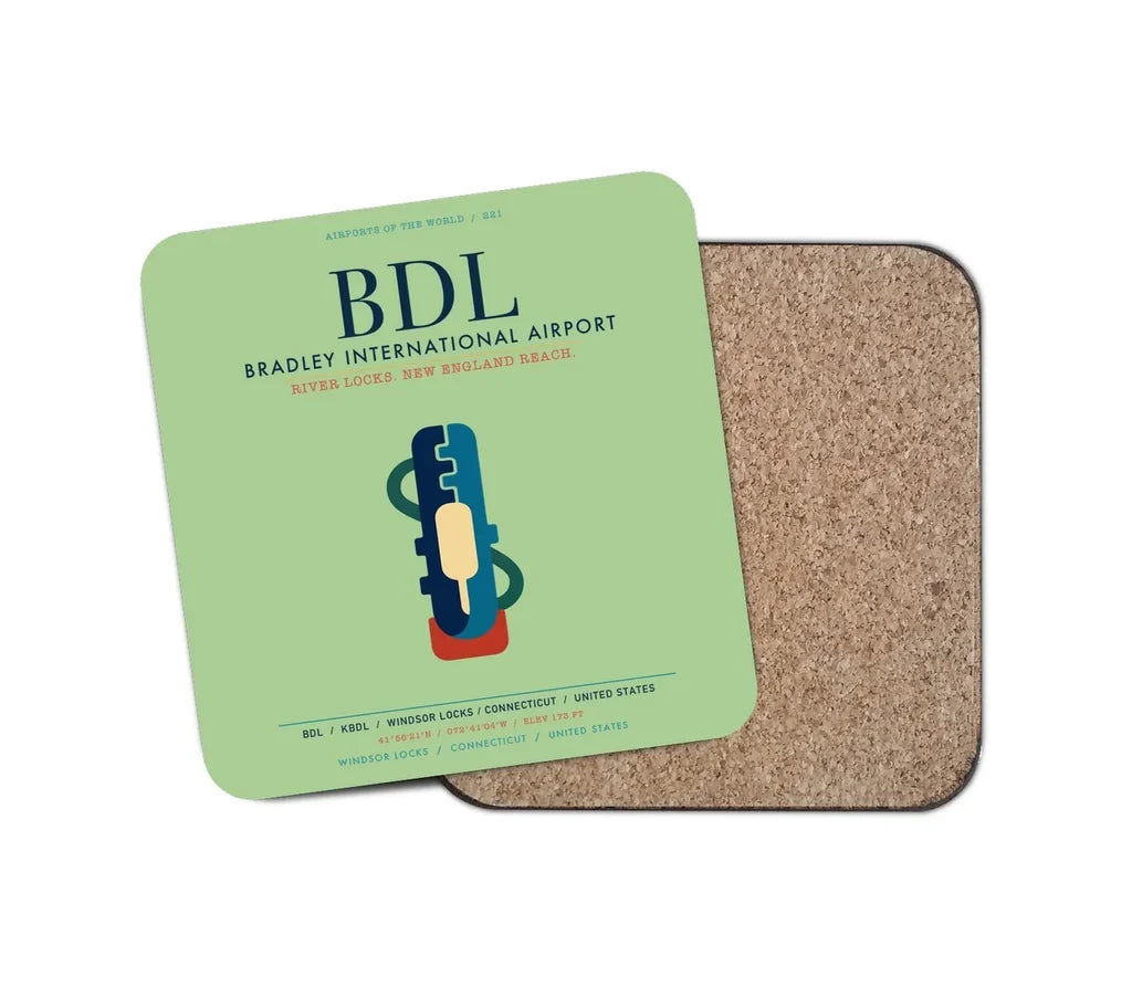 Bradley International Airport (BDL) design on light green 1 piece coaster
