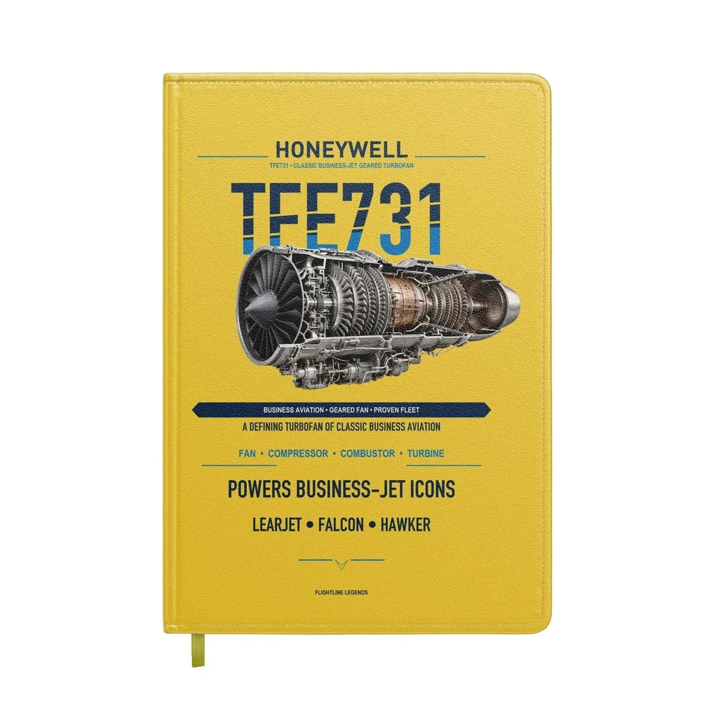 TFE731 design on yellow notebook