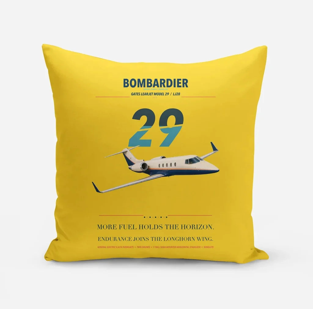 Bombardier Learjet 29 design on yellow pillow