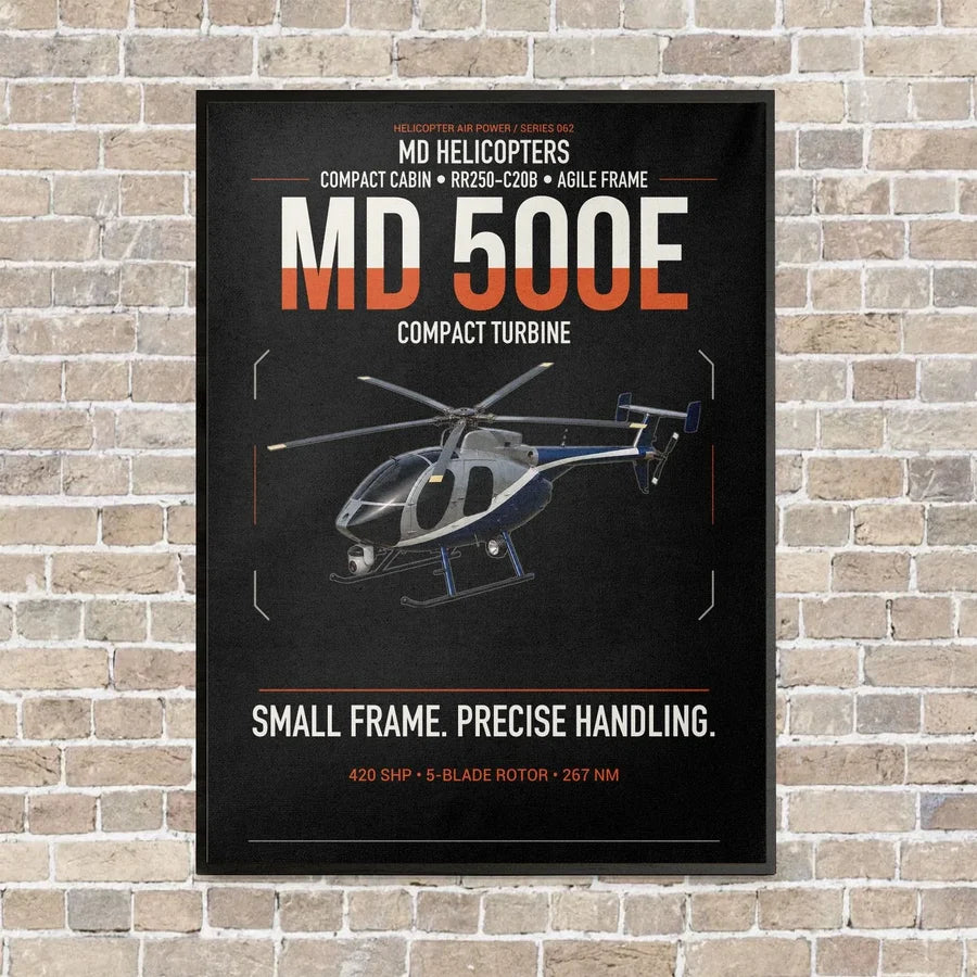 MD Helicopters MD 500E vertical canvas print - framed - black background